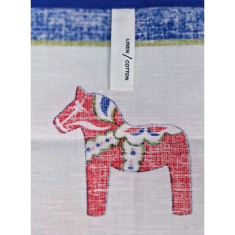 Skandinavisk Hemslojd Tea Towel White Blue Dala Horse Linderholm
